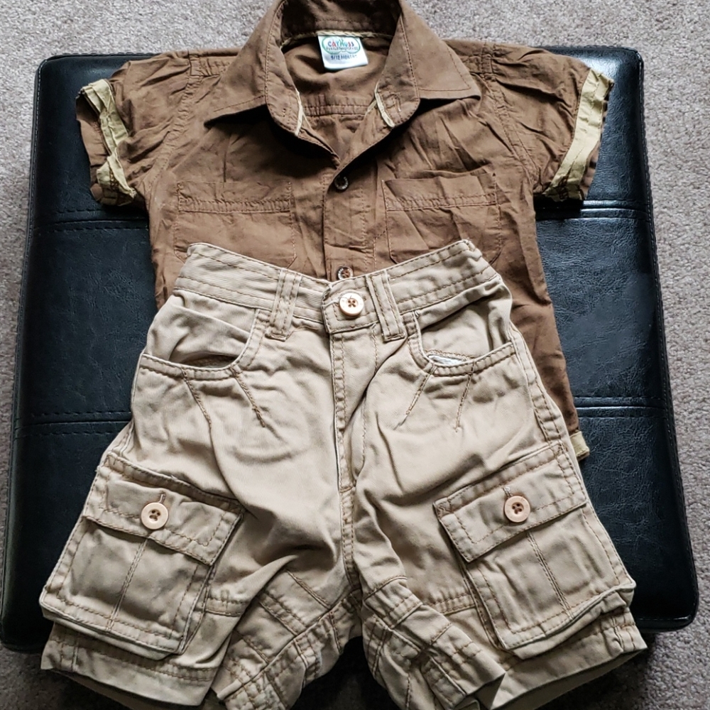 Infant Shirt and Shorts matching set brown 9 months